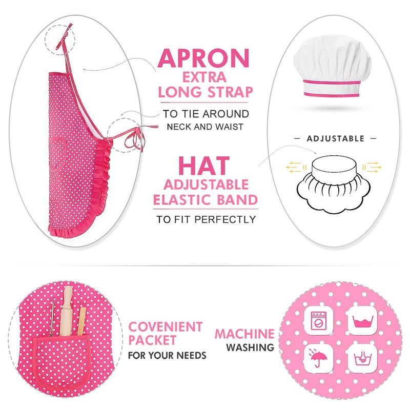 Toyze Popular Gifts for 2-8 Year Old Girls Boys, Chef Costume Set for Kids Apron for Girls Kids Chef Hat and Apron Toddler Cooking Toys Birthday Xmas Gifts for kids Stocking Stuffer for Toddlers Pink - Image 5